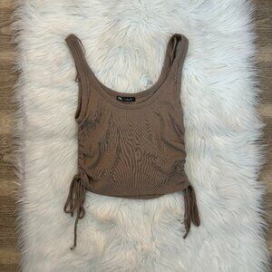 Zara Tan Beige Ruched Ribbed Tie Crop Tank Top *Excellent Condition*